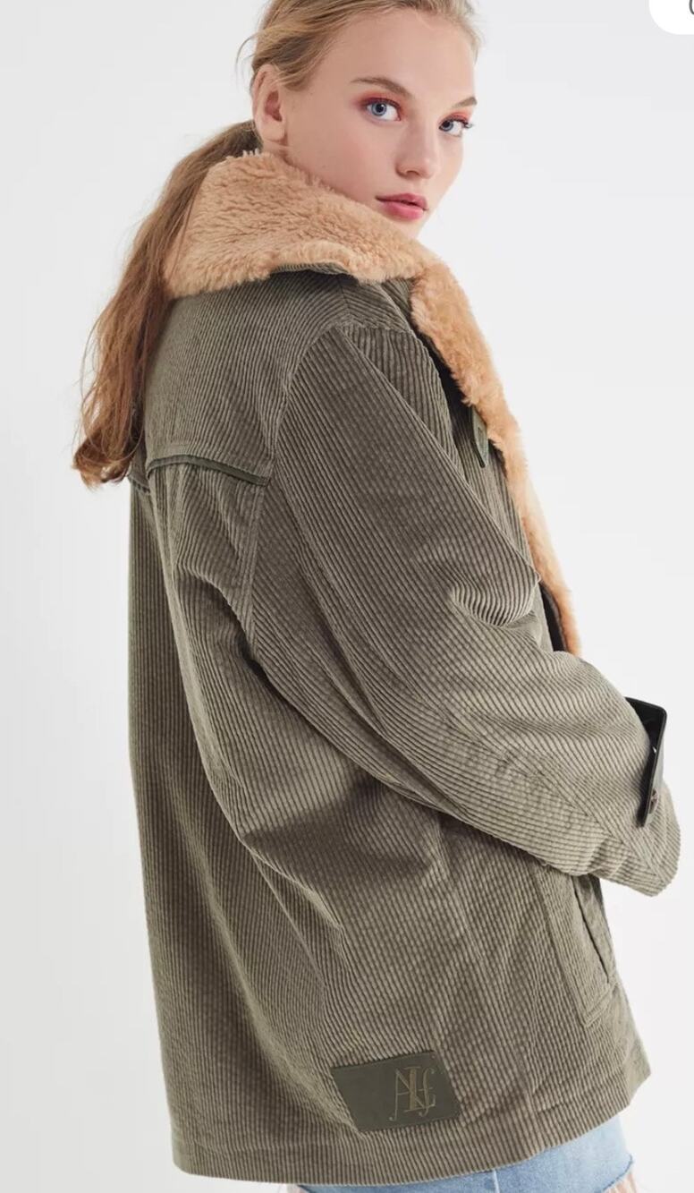 Avec Les Filles Sherpa Trim Corduroy Jacket Oversized Blue Women's S